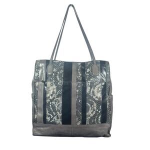 Hobo The Original Leather Tote Bag Snakeskin Patchwork Shoulder Bag Gray Black